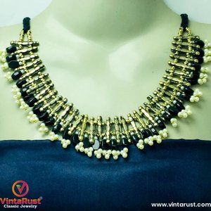 Vintage Jewelry Set, Metal Spikes Choker With Earrings and Rings